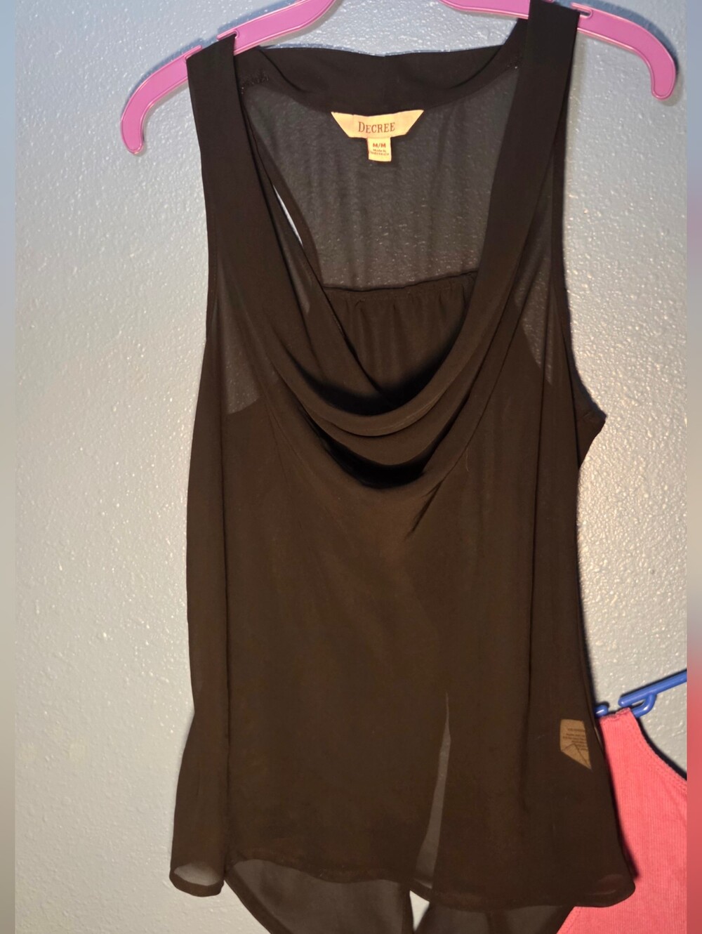 Decree Black Sleeveless Cowl Neck Chiffon Camisole Size Medium